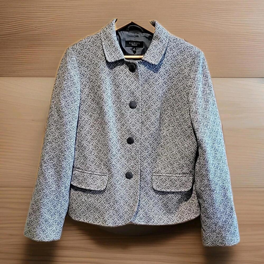 Talbots Jacket Womens 12 Wool Blend Collared Button Pea Coat Gray Grey Blazer